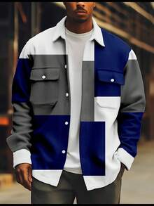 [Plaid Print Corduroy] Men's Plaid Print Corduroy - Double Pocket, Sports Outdoor Daily Wear, Spring And Autumn Fashion Business Lapel Regular