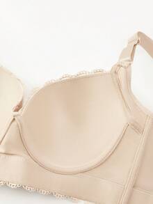 Plus Size Lace Underwire Bra - Full Coverage Supportive Lift, Sexy Embroidery Design, Suitable For Backless Tops And Daily T-Shirts - Apricot - View 7