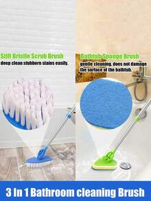 1个可伸缩二合一浴室清洁刷，配备不锈钢手柄、海绵头和地板刷头配件，适用于浴缸、地板和游泳池，多功能长柄清洁工具，180°旋转，可用于任何空间，长柄地板刷，多功能海绵浴缸刷，地板刷，可伸缩三角刷，室内硬毛清洁刷 - 綠色 - 查看 10
