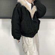 Design Sense! Super Warm! Cotton Collar And Cotton Jacket For Men, Thickened And Warm 2025 New Style Hooded Wide Loose Fur Jacket For Menv - màu đen - Xem 2