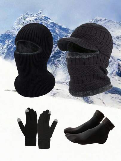 1/2/3 piezas Pasamontañas unisex de terciopelo y punto grueso, cuello a prueba de viento, máscara de esquí de cara completa con un solo orificio, adecuada para viajes diarios, ciclismo, esquí y otras ocasiones. Gorro a prueba de viento para mujer, gorro de punto, gorra con visera, pasamontañas