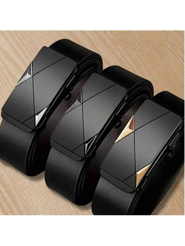 1/2/3 set di cinture casual nere da uomo con fibbia automatica - stile business alla moda, regalo ideale per marito o fidanzato, in materiale PU adatto a jeans e abbigliamento da ufficio