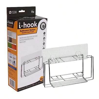 Ihook Bathroom Station Nano Suction Storage For Dental And Grooming Essentials RustResistant Stainless Steel Reusable Holds 3kg 6 X 25 X 11cm
