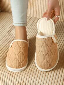 1 Pair Solid Color Rhombus Bohemian Elegant Fabric Slippers, Thick Sole Comfortable Versatile Slip-On, Fashionable And Cute Soft Slippers For Home Wear, Suitable For All Seasons - Brown - View 10