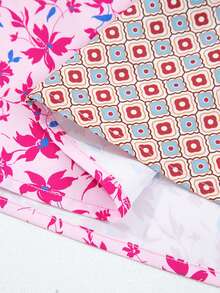 Acelitt Blusa casual de mujer con estampado floral mixto, escote en V, mangas abultadas y hombros descubiertos, estilo bohemio, adecuada para usar de vacaciones en primavera/otoño - Multicolor - Ver 8