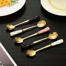 Cute Ceramic Coffee Spoon With Sakura & Rose Flower Design, Sweet Dessert Short Handle Stirring Spoon