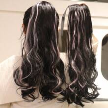 14英寸/18英寸/22英寸合成纤维抽绳马尾夹式假发，适合女性在圣诞节和万圣节佩戴 - 黑色 - 查看 16