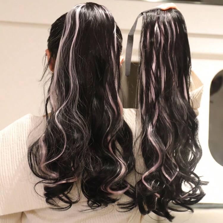 14英寸/18英寸/22英寸合成纤维抽绳马尾夹式假发，适合女性在圣诞节和万圣节佩戴 - 黑色 - 查看 15