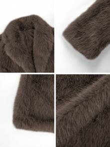 女式秋季休闲优雅圣诞皮草大衣 - 深棕色 - 查看 9