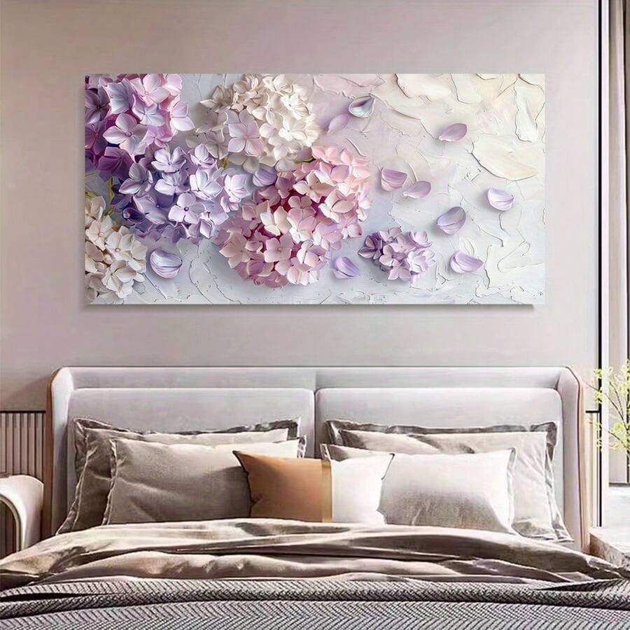 1pc Hydrangea Floral Canvas Wall Art, Modern Art Decor Frameless Poster, Cartoon Botanical Flowers Print For Living Room, Bedroom, Office, Indoor Decor - Spring & Autumn Seasonal Artwork