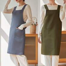 1件防水防皱围裙，新款韩式家居围裙，H型肩带方便穿戴，适用于服务员、美甲师、花店、奶茶店等各种场合，超大号围兜式围裙 - 彩色 - 查看 6