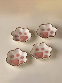 1/2/4件日式猫爪形酱汁碟，可爱Ins风格家用陶瓷小盘子，可爱卡通创意餐具，宠物食品和水碗，陶瓷餐具
