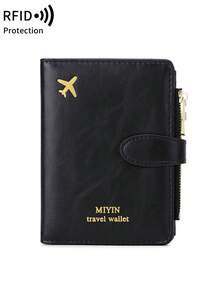 MIYIN 1pc Creative Airplane Pattern Travel Passport Holder With Zipper Bag RFID Blocking Passport Protective Bag Document Cover Minimalist Solid Color Business Trip Essential Passport Wallet Lightweight Portable Travel Wallet Multi-Functional Card Holder Passport Protector Passport Case For Men And Woman