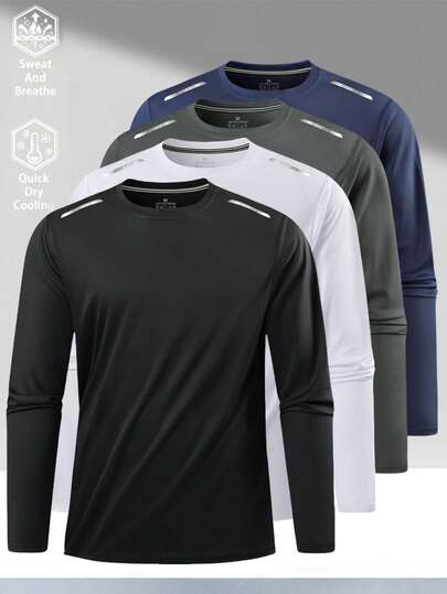 Camiseta de compresión para deportes al aire libre para hombres, capa base delgada de manga larga para actividades fitness, de secado rápido, transpirable y que absorbe la humedad