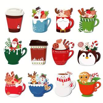 6/12pcs Christmas Mug Memo Pad Set, Santa Claus & Reindeer Themed Notebooks, Winter Holiday Stickers & Sticky Notes, Useful For Work, Study, Shopping Lists
