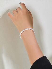 1pc Asymmetrical Faux Pearl Bracelet - Minimalist Women's Adjustable Jewelry For Banquets, Dates & Daily Wear, Elegant Personalized Gift - 銀色 - 查看 8