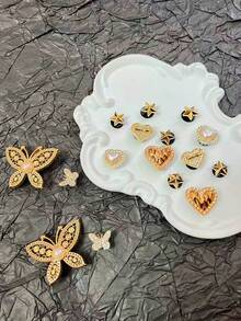 16 szt. złotych perłowych klipsów do butów z dużym motylem i kryształkami, DIY, odpinana ozdoba do sandałów plażowych, butów z wydrążonymi krawędziami, prezentów świątecznych