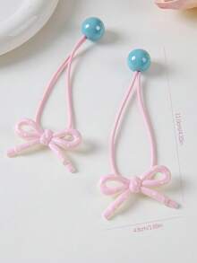 4pcs/Set Girls Candy Color High Ponytail Double Bowknot Ball Elastic Hair Ties, Simple & Gentle, Suitable For Daily Use - Multicolor - View 4
