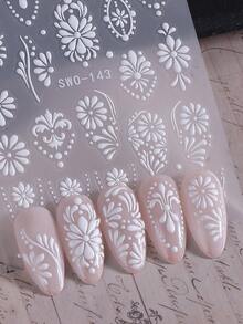 2片装5D立体花藤美甲贴纸，黑白花卉图腾美甲贴花，自粘3D美甲贴纸，墨西哥美甲设计，美甲配件，美甲用品 - 黑與白 - 查看 8