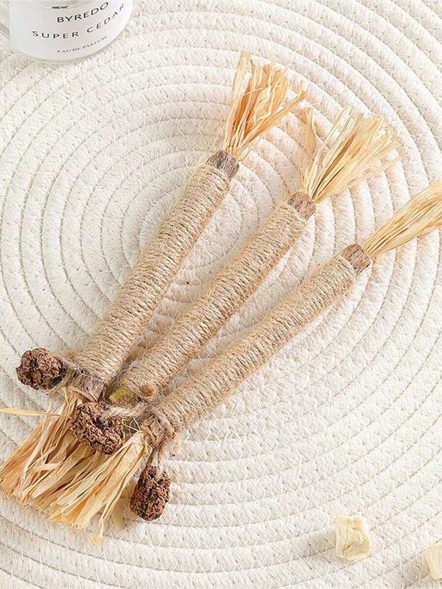 3/6pcs Cat Chew Toys, & Durable Catnip, Sisal Rope Cat Teeth Cleaning Chew Sticks - Brown - View 1