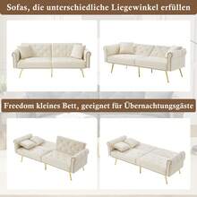 Sofa Bed With Bed Function, Adjustable Angle, Gold Feet, With Cushions And Side Storage Pockets - White - View 8