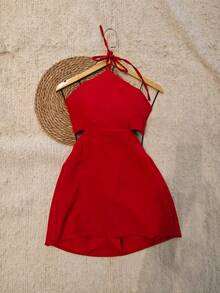 Jumpsuit Shorts Underneath - 紅色 - 查看 4