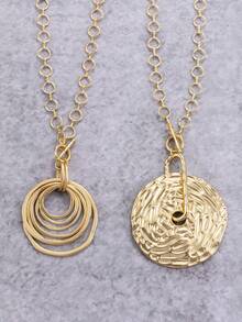 1 Pc Bohemian-Style Fashionable Statement Necklace With Multi-Layered Rings Textured Circular Metal Chain, Suitable For Women's Daily Wear And As Halloween Christmas Gifts