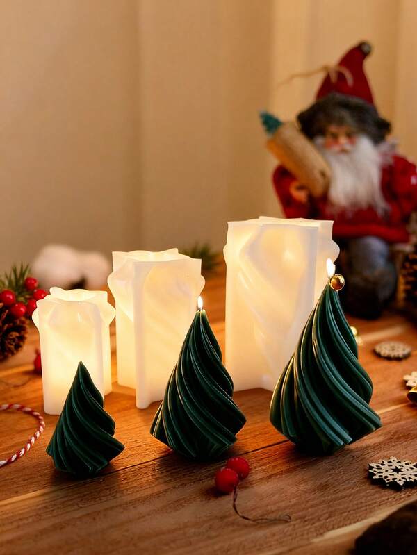 3D螺旋锥圣诞树蜡烛模具 - 几何硅胶模具，适用于树脂、肥皂、香薰蜡烛、DIY粘土工艺品、石膏装饰