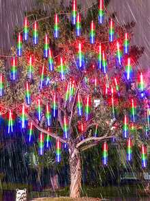 1pc Solar Powered Lights, Suitable For Garden, Landscape, Pathway, Yard, Lawn, New Year Holiday Gift, Solar Outdoor Christmas Lights, Solar Raindrop Lights String, 8 Tubes 192 LED Meteor Shower Lights, Raindrop, Snowflake, Icicle Waterfall Lights, Applicable For Christmas Decoration, Wedding Party Lighting - Multicolor - View 9