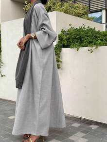 1 件优雅休闲简约长袍，阿拉伯迪拜时尚开襟羊毛衫长袍，适合日常穿着和聚会，无需头巾 - 灰色 - 查看 3