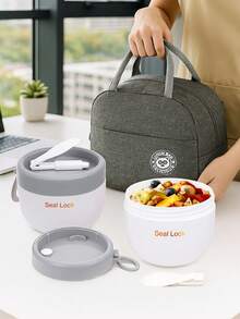 Lunch Box, Breakfast Cup, Oatmeal Cup, Yogurt Cup, Porridge Pot, Bento Box, Portable, With Lid, Spoon And Silicone Handle, Food Container, Sealed Food Storage Cup, Lunch Box Bag, Lunch Bag, Suitable For Office Workers, Students, Families, Offices, Travel, Back To School, Outdoor Camping Picnic