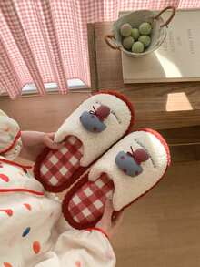 XIXITIAO زوج من الشبشب المسطح ذو لون متباين على شكل فطر للنساء، قاع ناعم وفراشي للأحذية المنزلية، تصميم جميل، دافئ وهادئ لأرضية الحذاء للشتاء، أنيق وخفيف الوزن مغلق الأصبع - الأحمر - مشاهدة 5