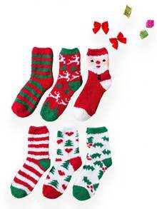 1/5/6 Pairs Christmas-Themed Unisex Autumn-Winter Warm Coral Fleece Socks. With Santa, Reindeer And Christmas Tree Elements For A Festive Vibe. Cozy For Self-Wear And A Heartwarming Gift. Merry Christmas!