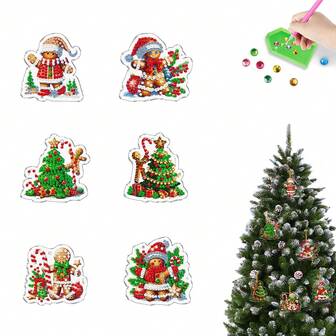 6pcs/Set Cute Christmas Gingerbread Man Diamond Art Keychain, 5D DIY Craft Kit For Beginners, Acrylic Rhinestone Pendant For Bags & Accessories, Perfect Gift Idea, Round Diamond Painting Kit Christmas Gift