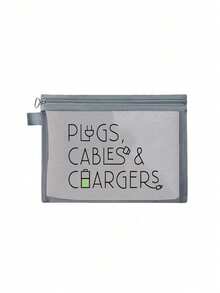 Mesh Cosmetic Bag With Data Cable Pattern,Charger Letter Pattern Design,Red Air Cushion Storage Portable Storage Bag, Makeup Bag, Skincare Bag, Travel Essentials, Dormitory Supplies, Wedding Bride Gifts, Mother Gifts, Birthday Gifts, Gifts For Friends And Teachers, Bathroom Storage, Jewelry Storage, Lip Oil And Cosmetics Storage Bag