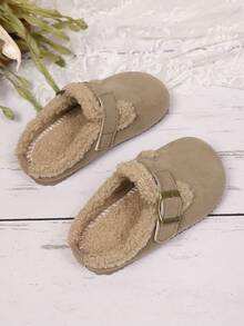 Zapatillas planas con forro de felpa para niños/niñas pequeños, aptas para el invierno