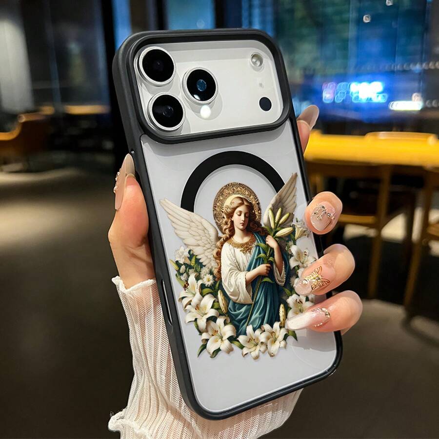 Kompatibel mit iPhone 17 Pro Max Air 16 16e 15 Plus 14 13 12 11 XS Max XR X Lily Angel Muster Stoßfest Kratzfest Anti-Gelbfärbung Transparente Modische Bunte Smartphone Hülle Geschenk, iPhone Hülle, Blumenmuster Hülle, Transparente Ästhetik, Langlebiges Spritzgussverfahren, UV-bedrucktes Kunstwerk, Stilvoller Autobesitzer, Technologie-Zubehör-Enthusiast - Grün - Übersicht 1