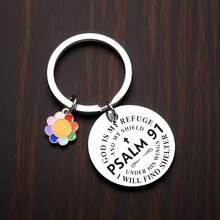 1pc Inspirational Quote & Smiling Face Stainless Steel Keychain, PSALM 91, Gift For Family, Friends, Birthday, Halloween, Christmas