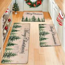 1/2/3 Pcs Thickened 0.47 Inch/1.2 Cm Merry Christmas Kitchen Mat - Soft, Non-Slip, Oil-Resistant Polyester Carpet With Pine Forest Pattern, Suitable For Home Decor, Machine Washable - Multicolor - View 6