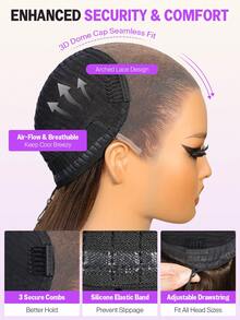 MEGALOOK Dark Brown With Highlights Jerry Curly With Finger Coil Ends - 13x6 Three-Go™ Glueless Wigs Drawstring Cap 100% Human Hair Ear-To-Ear Lace Front Wig Pre-Cut Lace Glueless Wig Natural Hairline Curly Wig - S4/30 - View 7