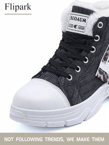 Flipark 1 Par de Botas de Cano Alto com Sola Grossa e Cadarço, Estampa de Onça, Forro Quente, Tamanhos 36-43, Recomenda-se Pedir um Número Acima, Botas de Estilo de Rua para o Inverno - Preto - Visão 6