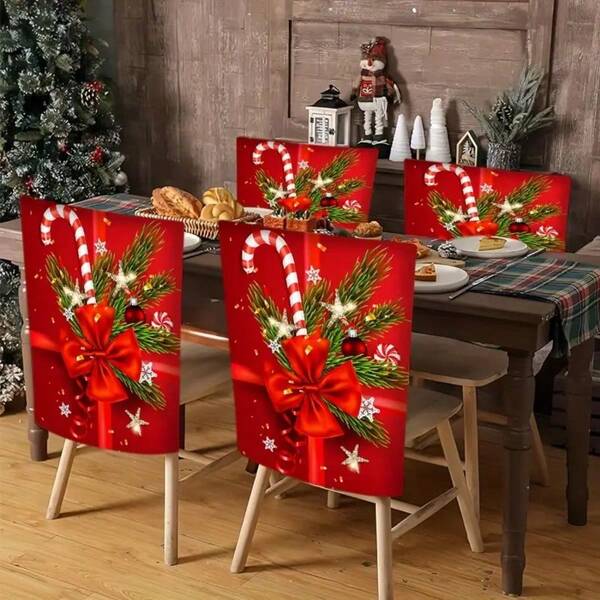 2pcs/4pcs/6pcs Christmas Candy, Leaf Decor For Kitchen, Dining Room, Removable Washable Chair Covers, Winter Decoration, Holiday Atmosphere Decor, Suitable For Christmas Decoration