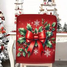 2 buc/4 buc/6 buc huse de scaun cu fundă roșie și imprimeu de frunze de ilex, fulgi de zăpadă, stil elegant, potrivite pentru toate anotimpurile, huse detașabile și lavabile pentru spătar, sufragerie, decor festiv pentru întâlniri - Multicolor - Vizualizare 2