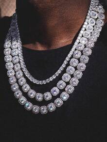 CVNANA 1 st. Europeiska och amerikanska Street Strassdekor Kedja Herr Fashionabel Silver Kedja Halsband Med Flera Storleken alternativ - Silver - Visa 2