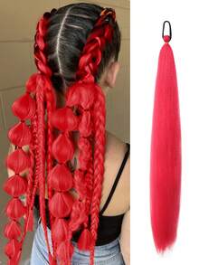 1件/2件装红色万圣节马尾假发，带拳击辫DIY马尾，弹性发圈，合成纤维扭辫马尾接发，万圣节假发 - 紅色 - 查看 9