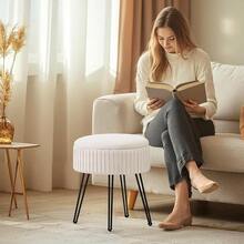 Vanity Stool With Storage  Small Vanity Stools For Make Up Round Ottoman Foot Stool Makeup Stools For Bedroom Veet Vanity Stool For Bathroom Bedroom Living Room Cream