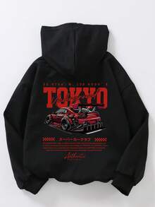 少女连帽卫衣，饰有红色字母和红色跑车图案。柔软舒适，可机洗，休闲时尚，适合旅行、聚会和校园穿着。也适合上学、度假和购物。 - 黑色 - 查看 7