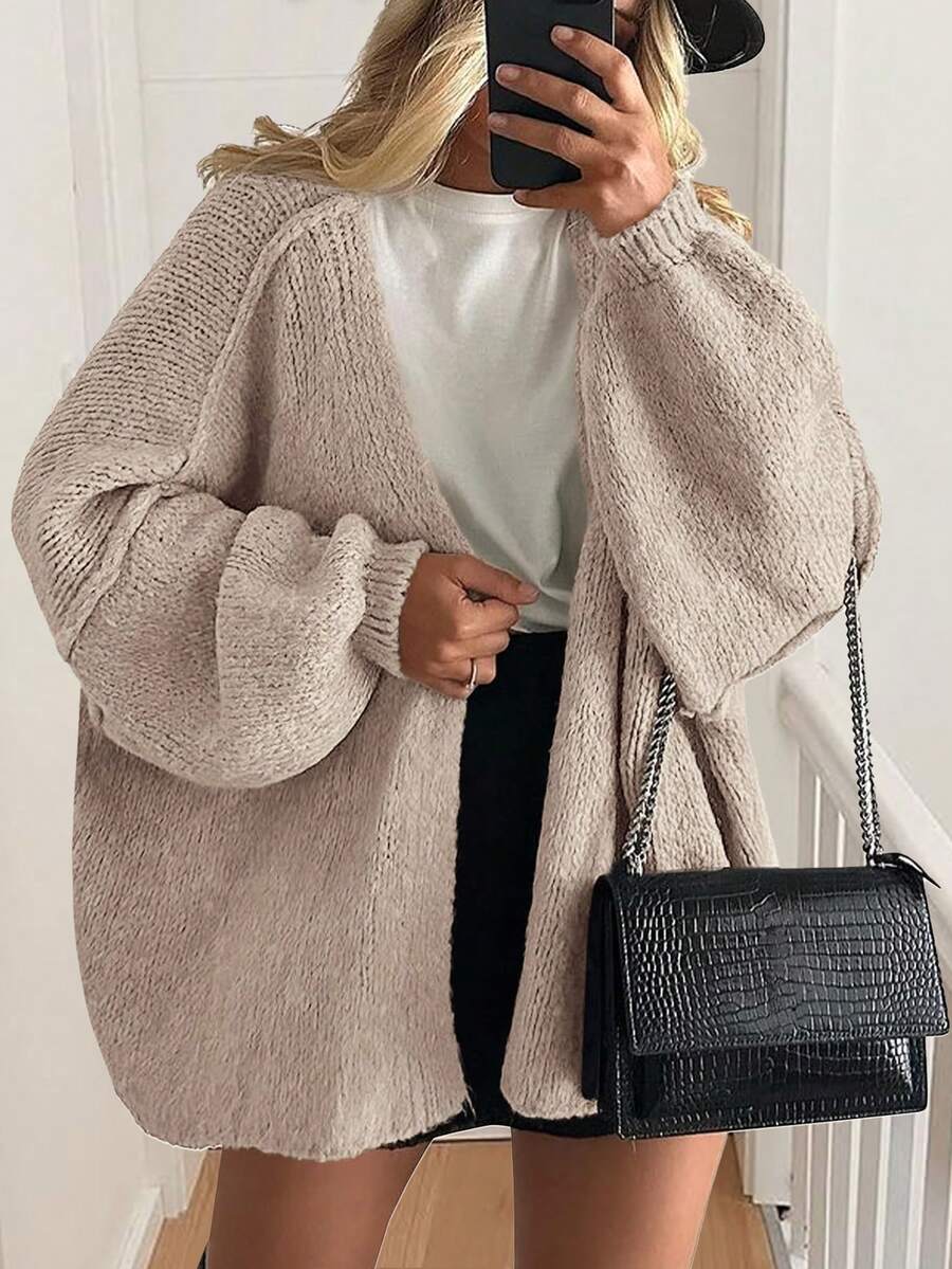 Women's Oversized Cardigan Fall Long Lantern Sleeve Knit Cardigan Lightweight - Gray Apricot - View 1