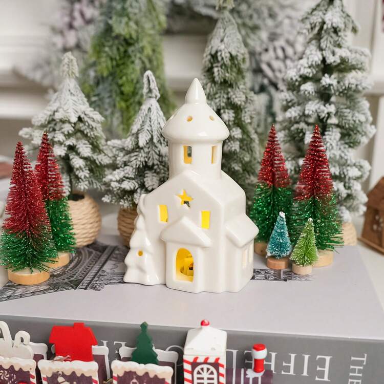 白色乡村小屋 | 乡村套装，白色陶瓷乡村小屋，带LED灯，适用于家居装饰、桌面摆设、新年礼物、生日礼物、圣诞装饰、房间装饰、圣诞节装饰品、家居圣诞礼物、圣诞装饰 - 白色 - 查看 20