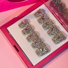 NailLuxe 10 PCS Handmade Duckbill Press - On Nails | HoloGlamRhinestones With Acrylic Iridescent Rhinestones & Crystal Cluster Details - Bạc - Xem 1